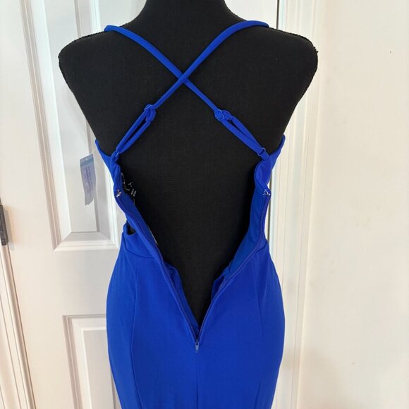 Speechless Embellished Cutout Halter‎ Gown Cobalt Blue Maxi Dress Size 3 NWOT - Picture 7 of 13